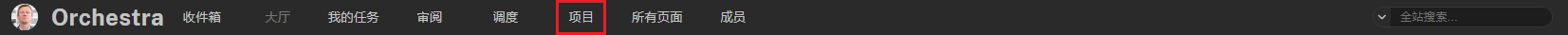 Top toolbar project button